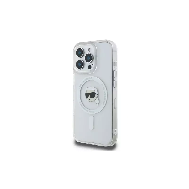 Karl Lagerfeld KLHMP16LHLSKIH Funda rígida IML Metal Karl Head MagSafe para Apple iPhone 16 Pro, blanca