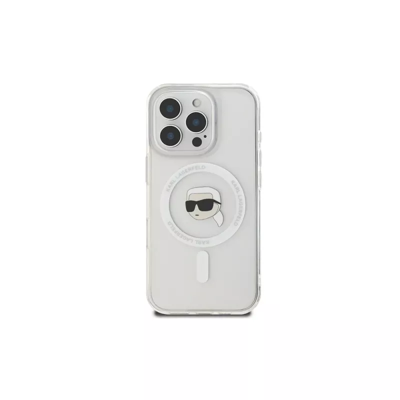 Karl Lagerfeld KLHMP16LHLSKIH Funda rígida IML Metal Karl Head MagSafe para Apple iPhone 16 Pro, blanca