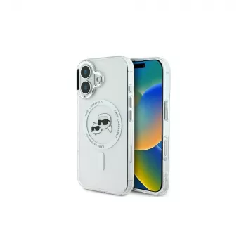 Karl Lagerfeld KLHMP16MHLSKCH Funda rígida iPhone 16 Plus 6.7 IML Metal Karl & Choupette Head MagSafe blanca