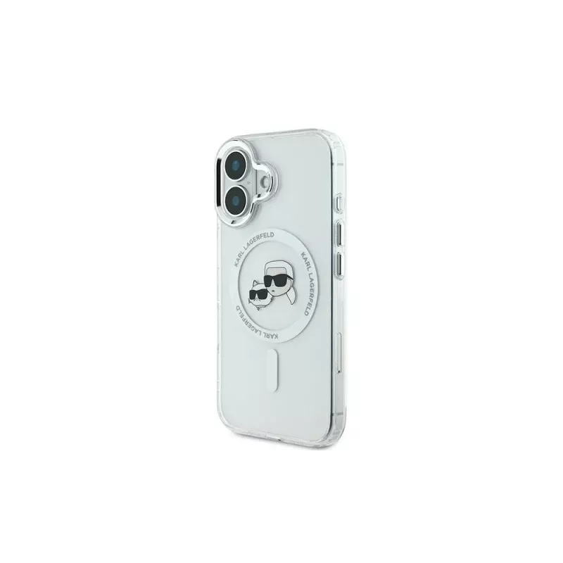 Karl Lagerfeld KLHMP16MHLSKCH Funda rígida iPhone 16 Plus 6.7 IML Metal Karl & Choupette Head MagSafe blanca