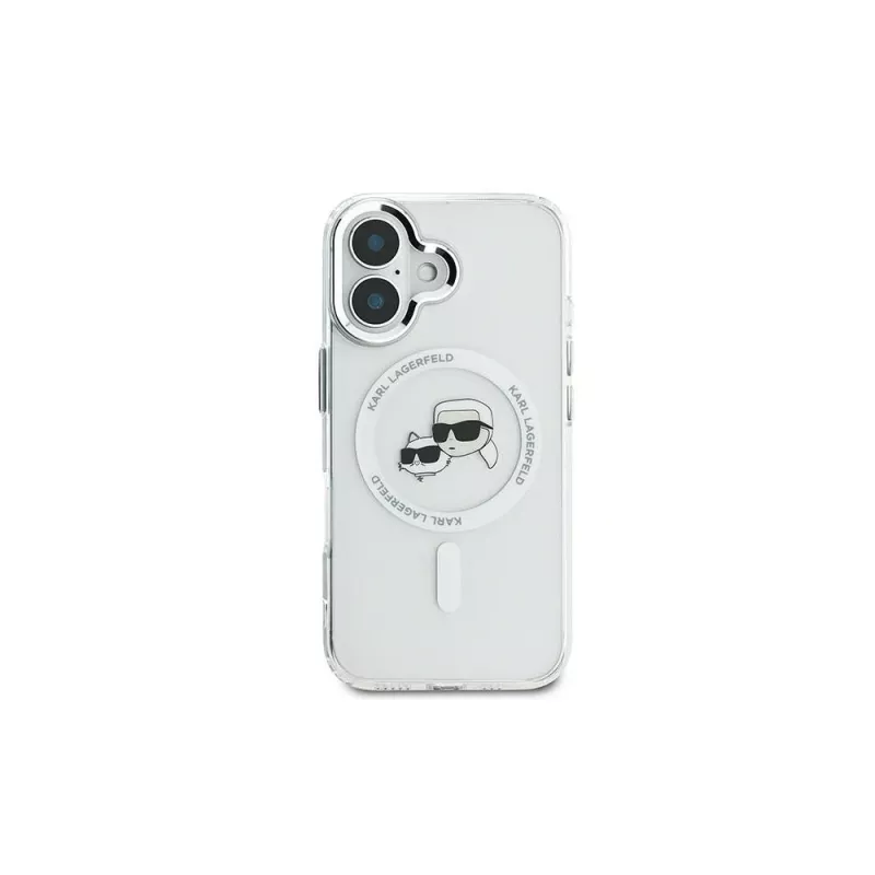 Karl Lagerfeld KLHMP16MHLSKCH Funda rígida iPhone 16 Plus 6.7 IML Metal Karl & Choupette Head MagSafe blanca