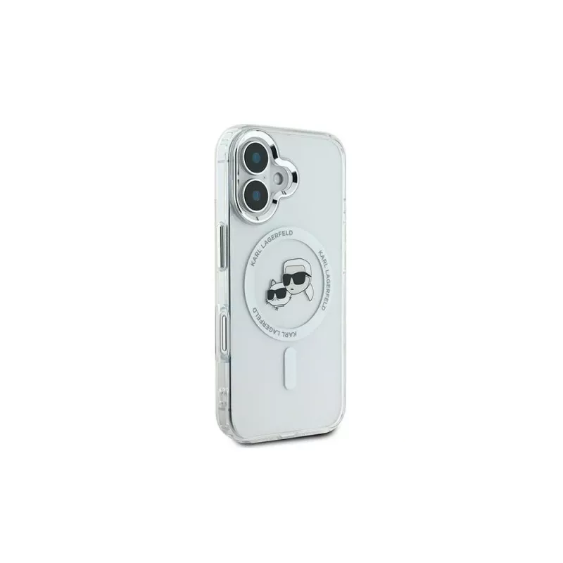 Karl Lagerfeld KLHMP16MHLSKCH Funda rígida iPhone 16 Plus 6.7 IML Metal Karl & Choupette Head MagSafe blanca