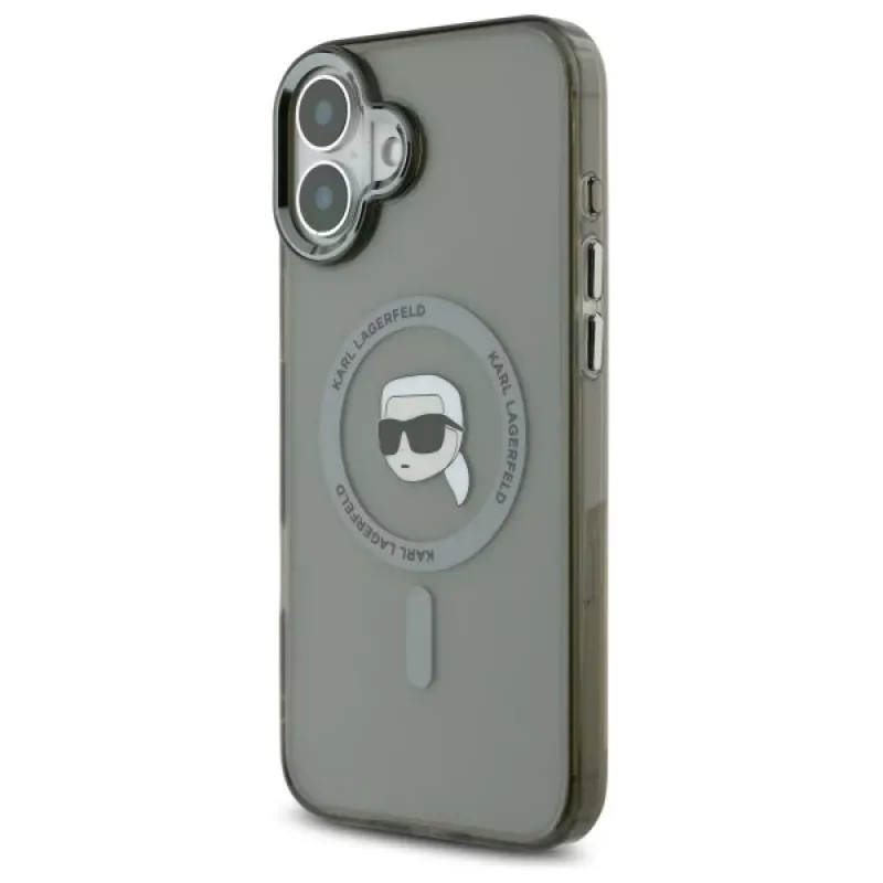 Karl Lagerfeld KLHMP16SHLSKIK funda rígida IML Metal Karl Head MagSafe para Apple iPhone 16 de 6,1 pulgadas, negra