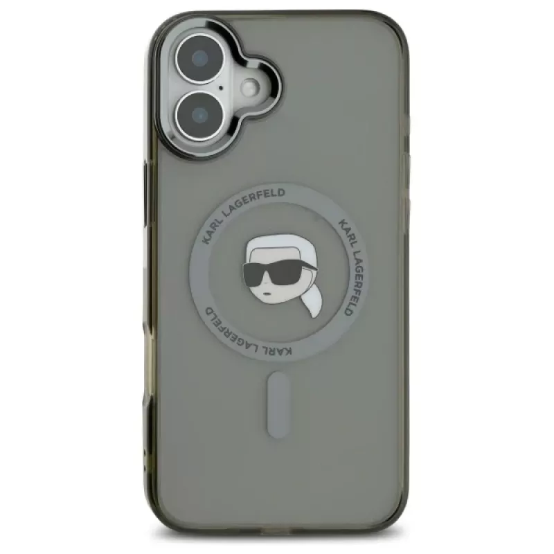 Karl Lagerfeld KLHMP16SHLSKIK funda rígida IML Metal Karl Head MagSafe para Apple iPhone 16 de 6,1 pulgadas, negra