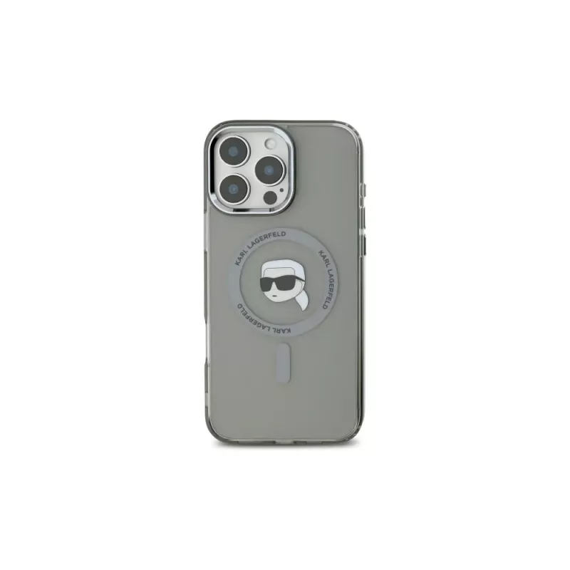 Karl Lagerfeld KLHMP16XHLSKIK Funda rígida iPhone 16 Pro Max 6.9 negra IML Metal Karl Head MagSafe