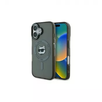 Karl Lagerfeld KLHMP16MHLSCHK Funda rígida iPhone Plus 6,7 negra IML Metal Choupette Head MagSafe