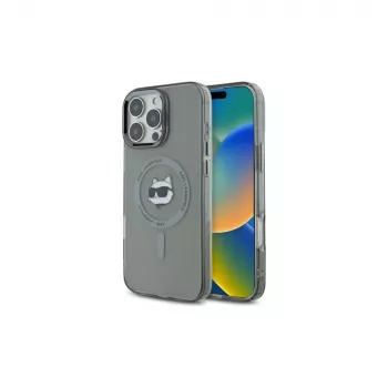 Karl Lagerfeld KLHMP16LHLSCHK Funda rígida iPhone 16 Pro 6,3 negra IML Metal Choupette Head MagSafe