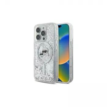 Karl Lagerfeld Funda MagSafe Liquid Glitter Karl & Choupette Head para iPhone 16 Pro Max (transparente)