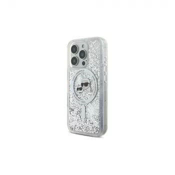 Karl Lagerfeld Funda MagSafe Liquid Glitter Karl & Choupette Head para iPhone 16 Pro Max (transparente)