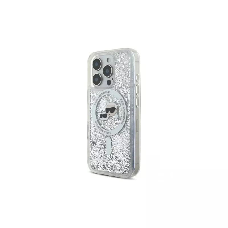 Karl Lagerfeld Funda MagSafe Liquid Glitter Karl & Choupette Head para iPhone 16 Pro Max (transparente)