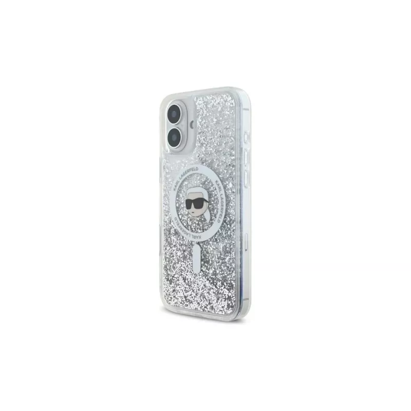 Karl Lagerfeld Funda rígida MagSafe Liquid Glitter Karl Head para Apple iPhone 16 6,1