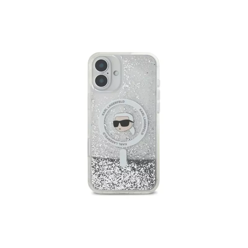 Karl Lagerfeld Funda rígida MagSafe Liquid Glitter Karl Head para Apple iPhone 16 6,1