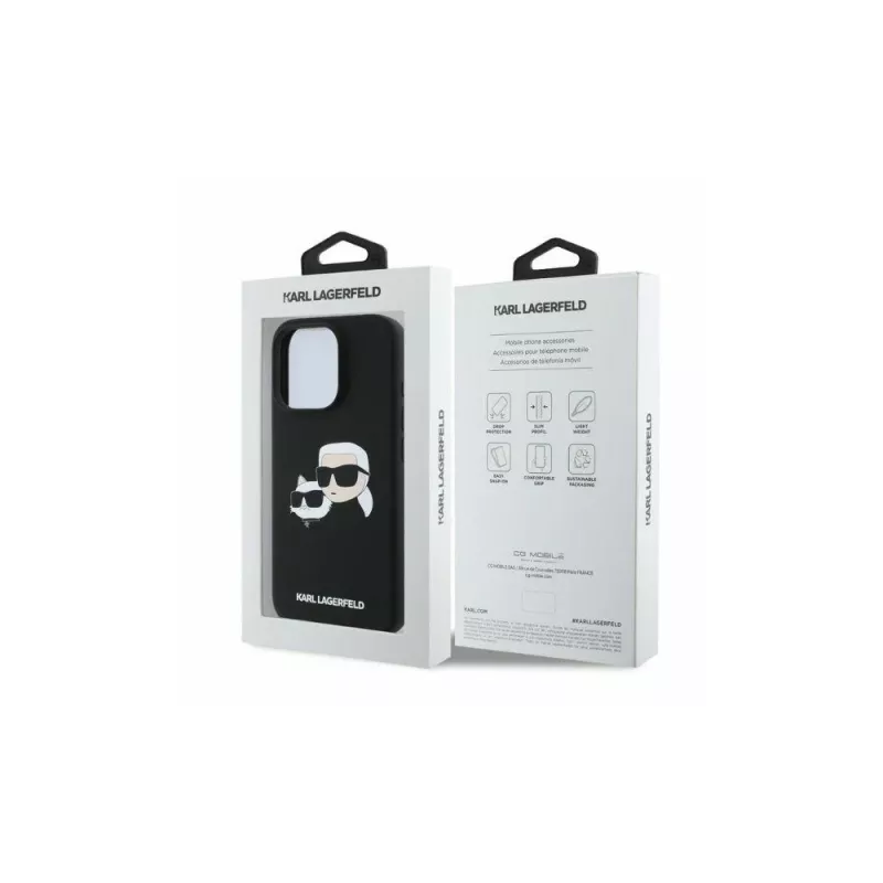 Karl Lagerfeld KLHMP16LSKCHPPLK Funda rígida de silicona negra para iPhone 16 Pro 6,3 inch Double Heads Print MagSafe