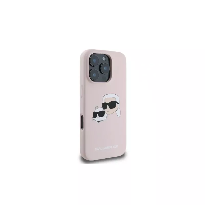 Karl Lagerfeld KLHMP16LSKCHPPLP Funda rígida de silicona rosa para iPhone 16 Pro 6,3