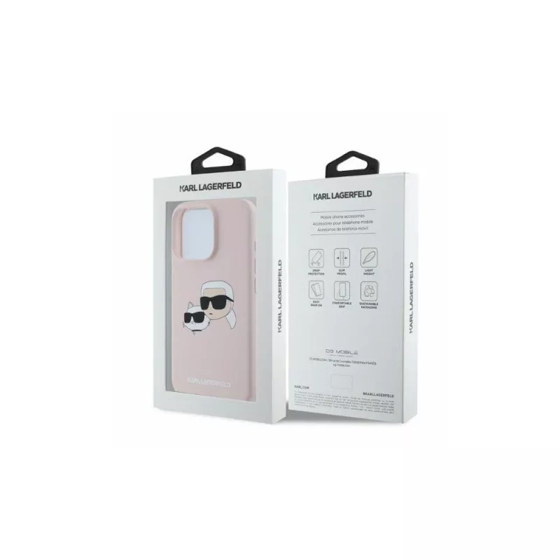 Karl Lagerfeld KLHMP16LSKCHPPLP Funda rígida de silicona rosa para iPhone 16 Pro 6,3