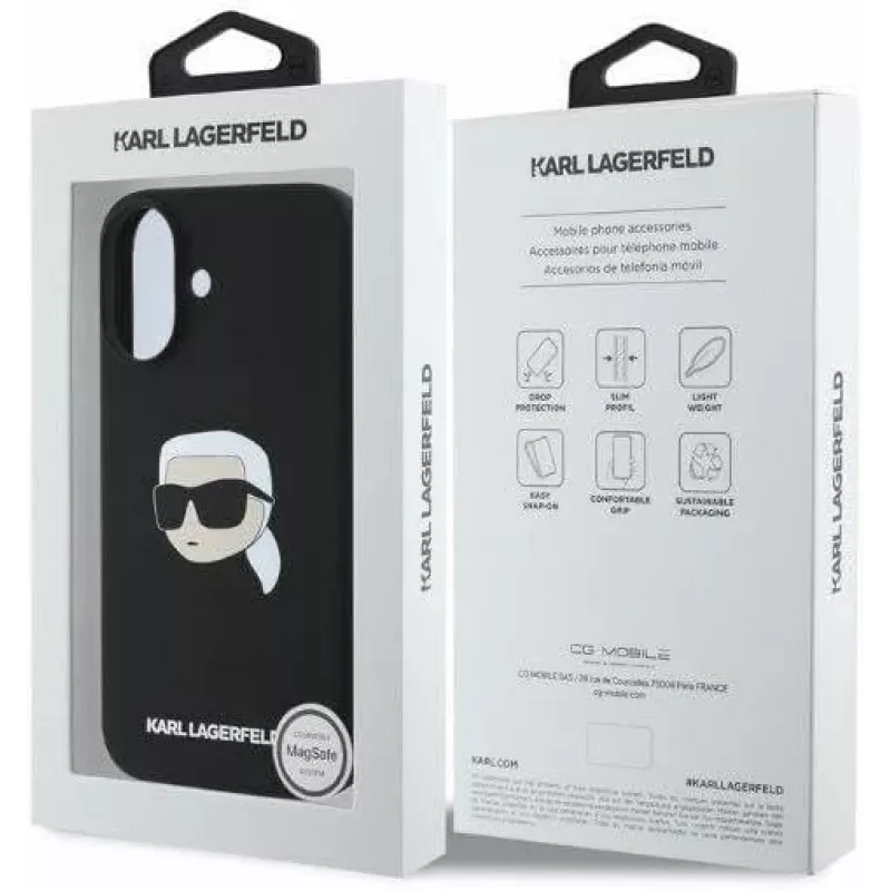 Karl Lagerfeld KLHMP16SSKHPPLK Funda rígida de silicona negra para iPhone 16 6,1