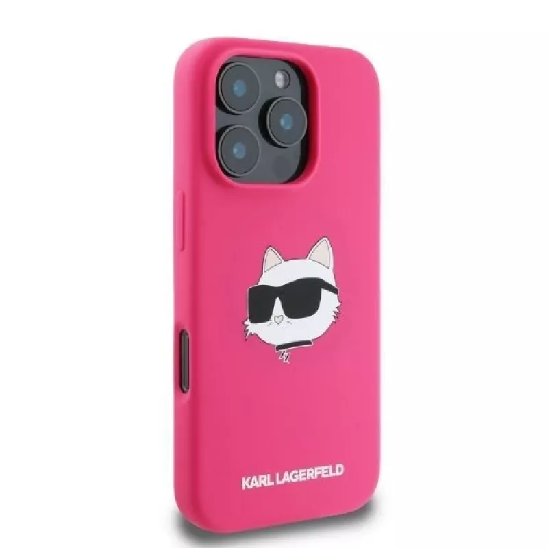 Karl Lagerfeld KLHMP16XSCHPPLF Funda rígida de silicona fucsia para iPhone 16 Pro Max 6,9