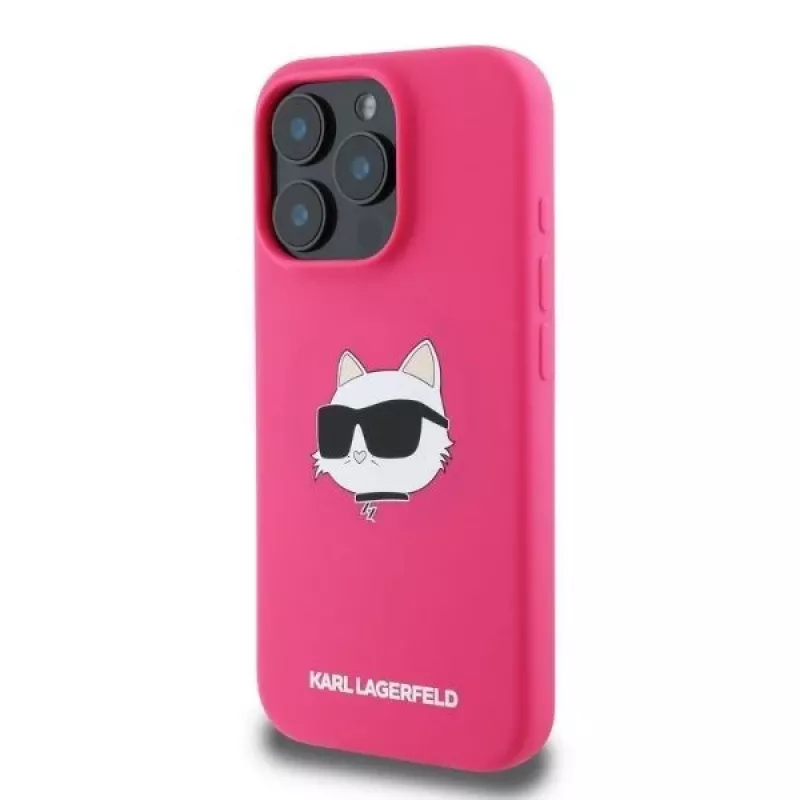 Karl Lagerfeld KLHMP16XSCHPPLF Funda rígida de silicona fucsia para iPhone 16 Pro Max 6,9