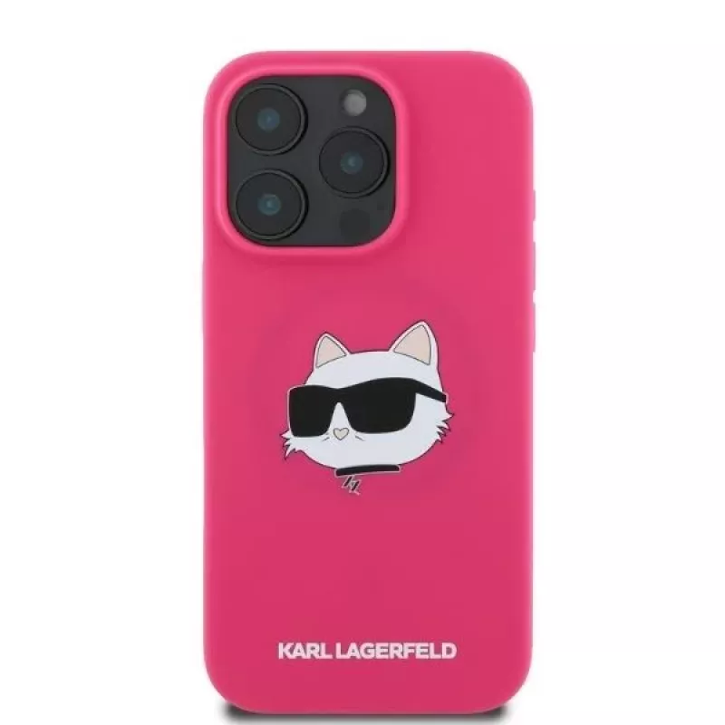 Karl Lagerfeld KLHMP16XSCHPPLF Funda rígida de silicona fucsia para iPhone 16 Pro Max 6,9