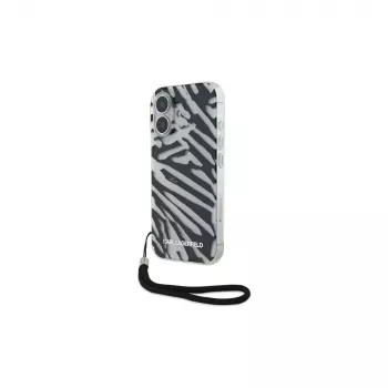 Karl Lagerfeld Funda trasera IML Zebra Pattern & Cord para Apple iPhone 16 - negra