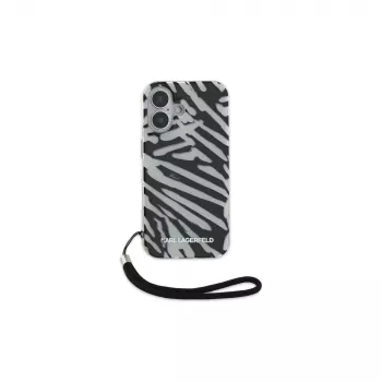 Karl Lagerfeld Funda trasera IML Zebra Pattern & Cord para Apple iPhone 16 - negra