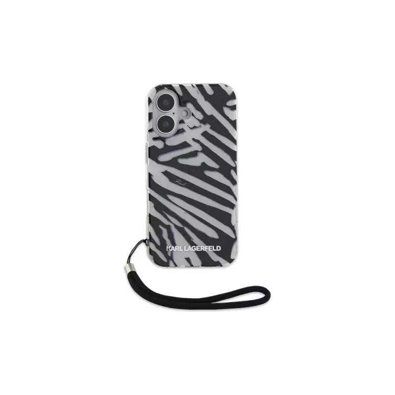 Karl Lagerfeld Funda trasera IML Zebra Pattern & Cord para Apple iPhone 16 - negra
