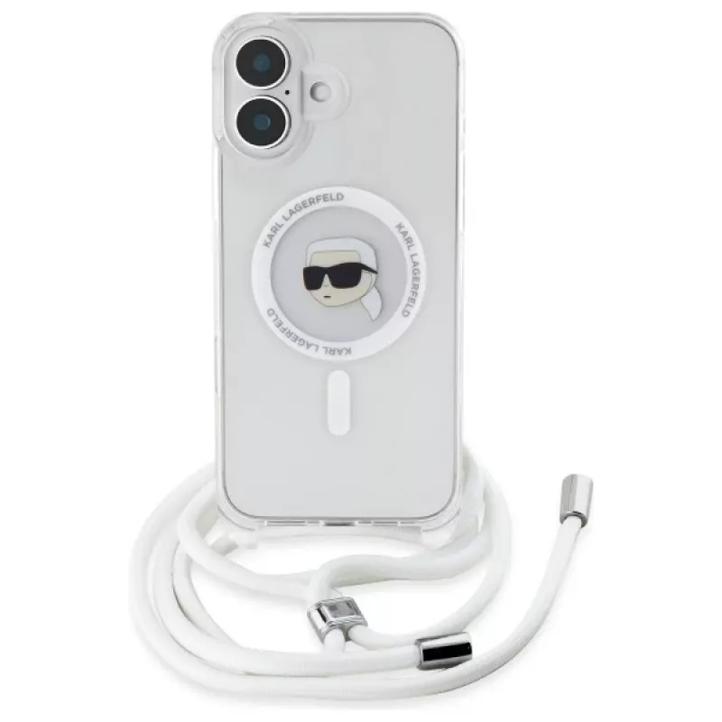 Karl Lagerfeld KLHMP16SHCKHNT Funda rígida transparente para iPhone 16 Crossbody IML Karl Head MagSafe