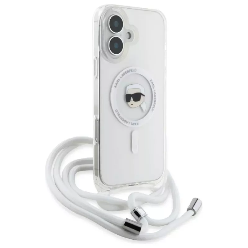 Karl Lagerfeld KLHMP16SHCKHNT Funda rígida transparente para iPhone 16 Crossbody IML Karl Head MagSafe