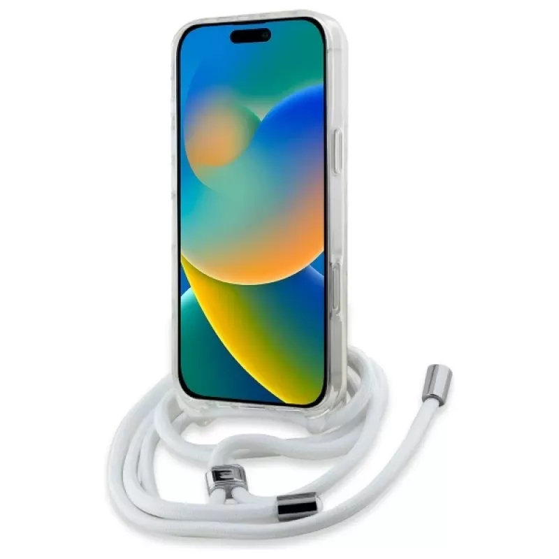 Karl Lagerfeld Funda rígida transparente para iPhone 16 Pro Crossbody IML Karl Head MagSafe