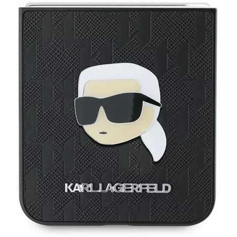 Karl Lagerfeld KLHCZF6PGKSKIHK Funda rígida Saffiano Monogram para Samsung Galaxy Z Flip 6 / Z Flip 7 FE, negra