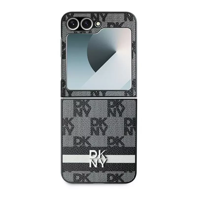 DKNY DKHCZF6PCPTSSK Funda rígida protectora para Samsung Galaxy Z Flip6 F741 / Z Flip7 FE, cuadros con rayas impresas - Negro