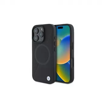 BMW BMHMP16L23RTPK Funda rígida Sign Leather Half Textured And Circle MagSafe para iPhone 16 Pro 6,3