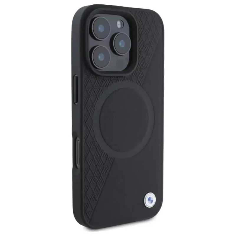 BMW Funda rígida Sign Leather Half Textured con Circle MagSafe para Apple iPhone 16 Pro Max 6,9