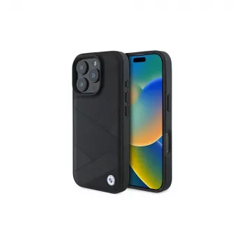 BMW Funda rígida Sign Leather Crossing Lines Pattern para Apple iPhone 16 Pro 6,3
