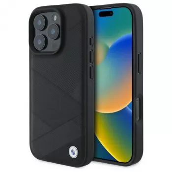 BMW BMHCP16X23RCGPK Funda rígida Sign Leather Crossing Lines Pattern para iPhone 16 Pro Max 6,9