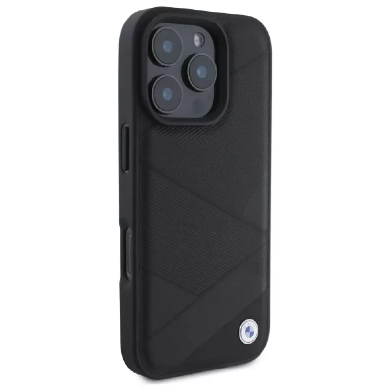BMW BMHCP16X23RCGPK Funda rígida Sign Leather Crossing Lines Pattern para iPhone 16 Pro Max 6,9