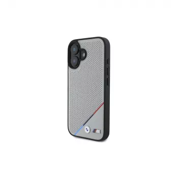 BMW M Funda rígida MagSafe Perforated Tricolor Line para Apple iPhone 16 6,1