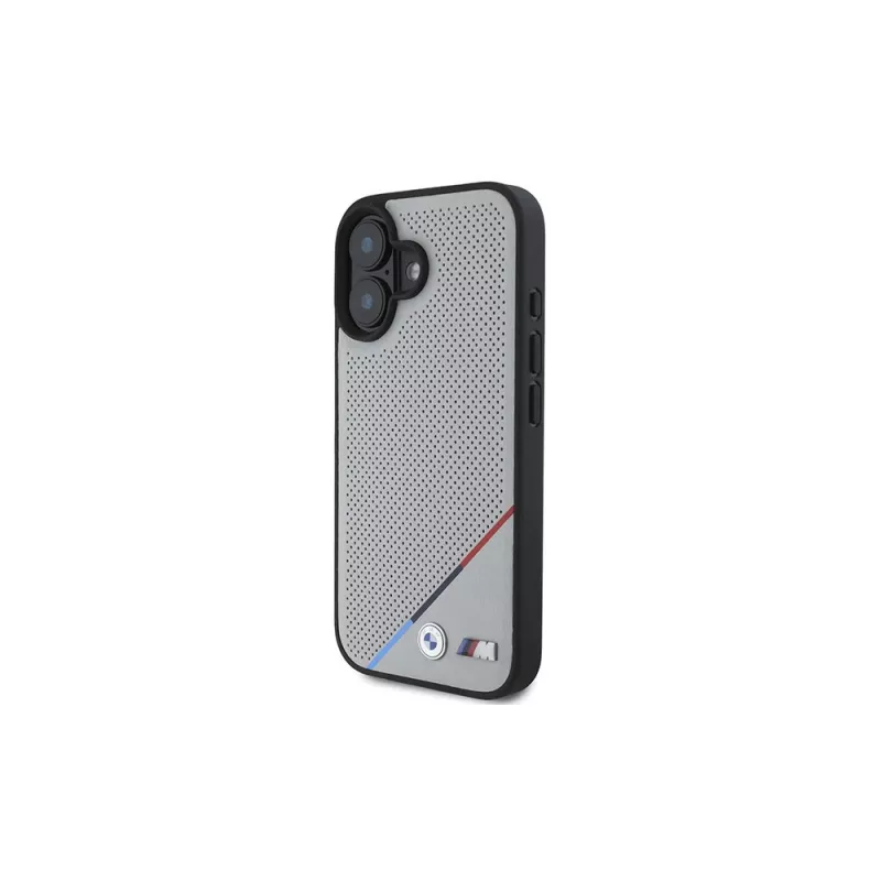 BMW M Funda rígida MagSafe Perforated Tricolor Line para Apple iPhone 16 6,1