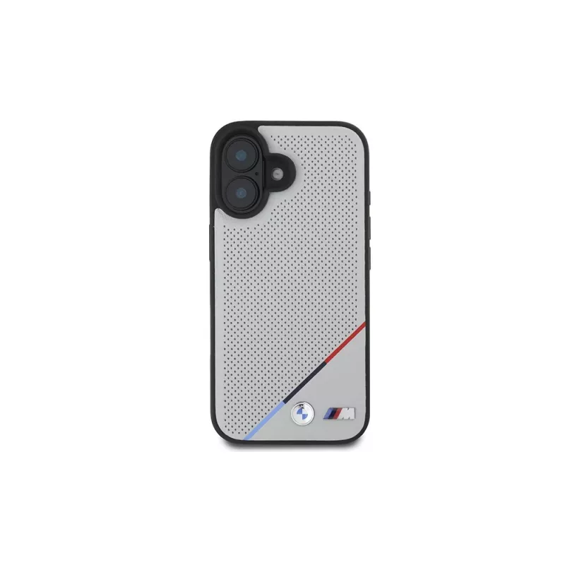 BMW M Funda rígida MagSafe Perforated Tricolor Line para Apple iPhone 16 6,1