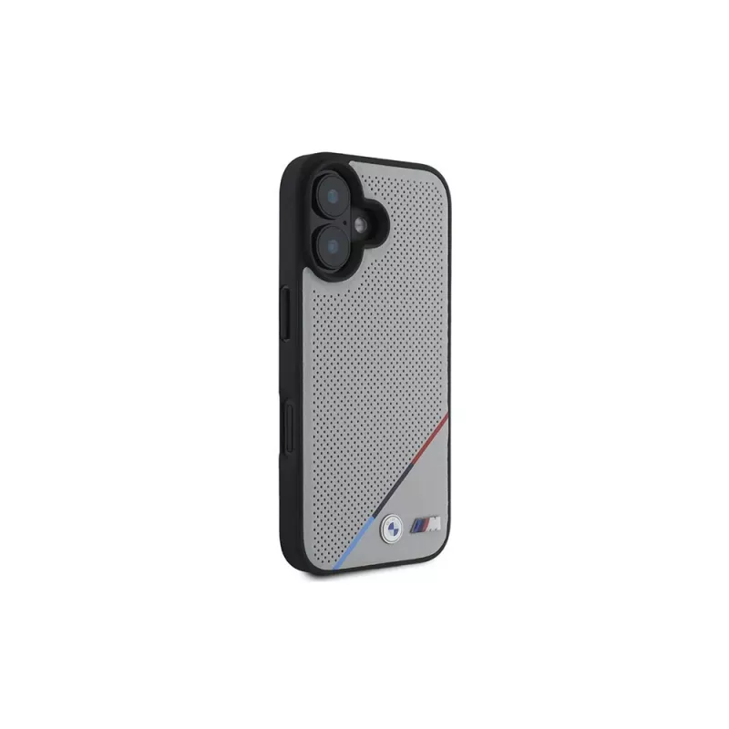 BMW M Funda rígida MagSafe Perforated Tricolor Line para Apple iPhone 16 6,1