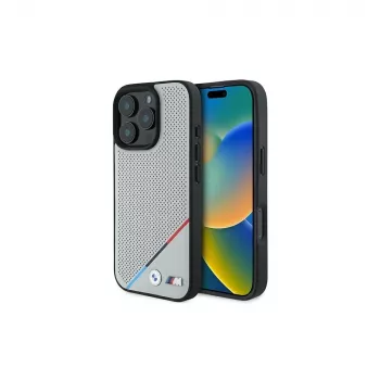 BMW M Funda rígida Perforated Tricolor Line para Apple iPhone 16 Pro 6,3