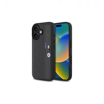 BMW BMHCP16S23PUPVA Funda rígida M Perforated Tricolor Detail Line para iPhone 16 6,1