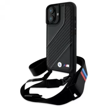 BMW BMHCP16M23PSCCK Funda rígida M Edition Carbon Stripe & Strap para iPhone 16 Plus 6,7