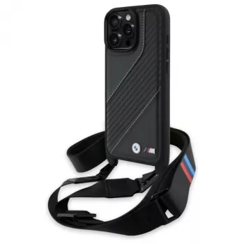 BMW M Edition Funda rígida Carbon Stripe & Strap para Apple iPhone 16 Pro Max 6,9