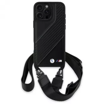 BMW M Edition Funda rígida Carbon Stripe & Strap para Apple iPhone 16 Pro Max 6,9
