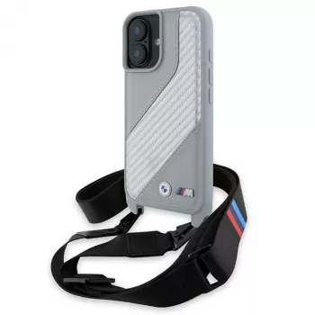 BMW BMHCP16S23PSCCG Funda rígida M Edition Carbon Stripe & Strap para iPhone 16 6,1