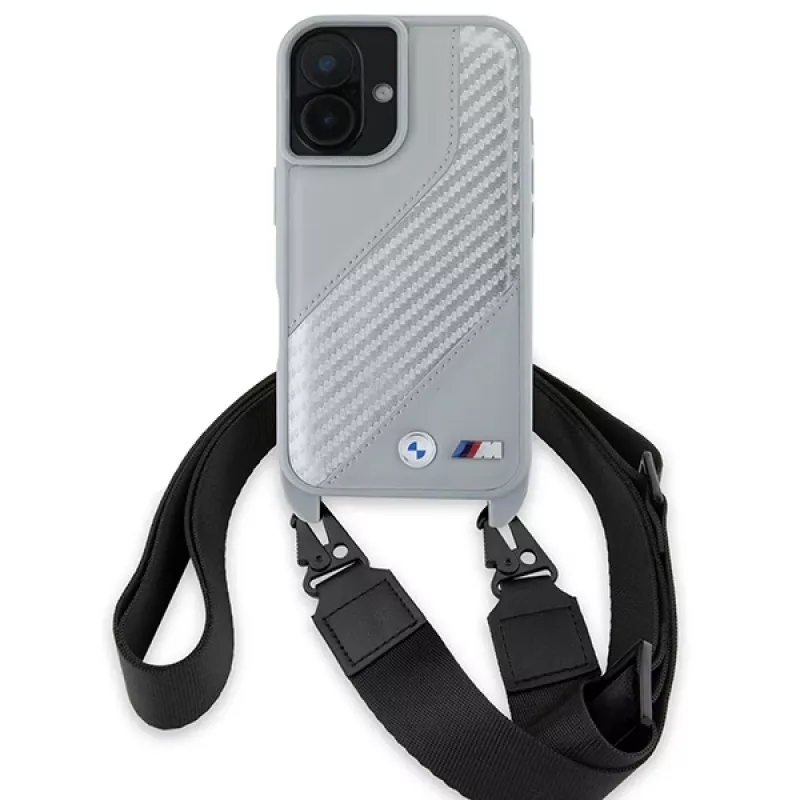 BMW BMHCP16S23PSCCG Funda rígida M Edition Carbon Stripe & Strap para iPhone 16 6,1 inch - Gris