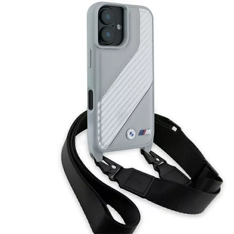 BMW BMHCP16S23PSCCG Funda rígida M Edition Carbon Stripe & Strap para iPhone 16 6,1 inch - Gris