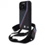 BMW M Edition Funda rígida Carbon Tricolor Lines & Strap para iPhone 16 Pro 6,3