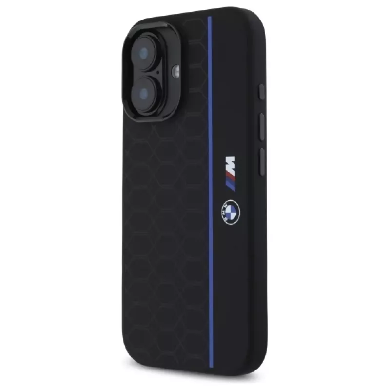BMW BMHMP16S23SHEB Funda rígida de silicona Hexagon Blue Line MagSafe para iPhone 16 6,1